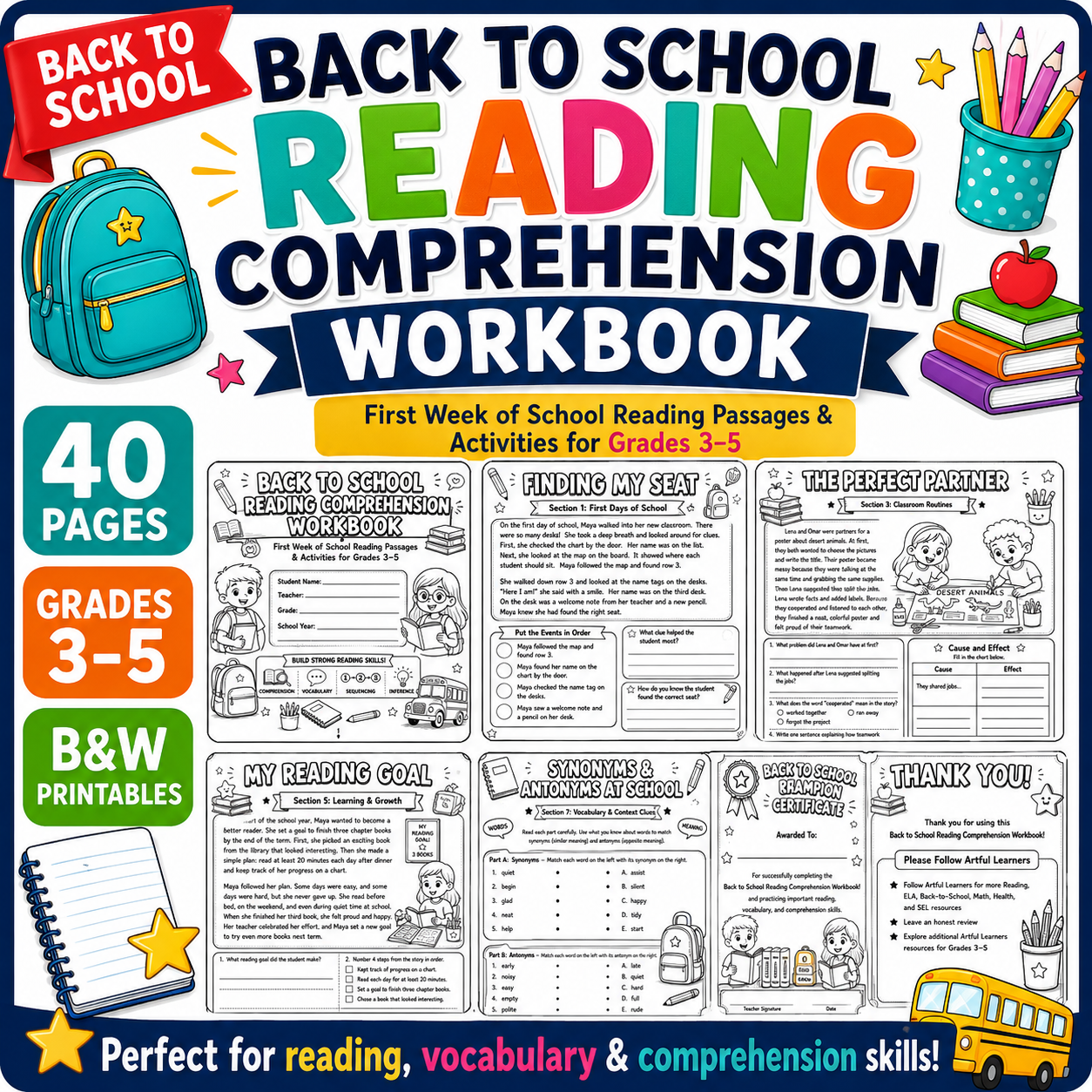 Back to School Reading Comprehension · Grades 3–5 preview artwork
